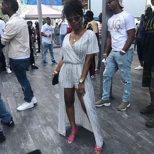 Tribal print romper with maxi overlay